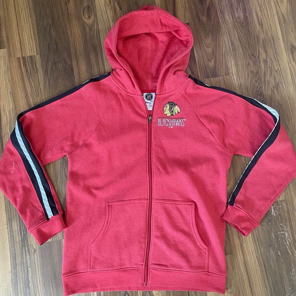 NHL Chicago Blackhawks Youth Large 14-16 Long Sleeve Full Zip Up Hoodie Red